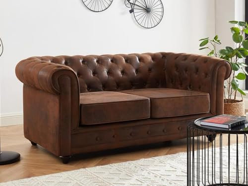 Sofa 2-Sitzer - Microfaser - Vintage-Look - Chesterfield