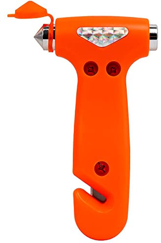 Tradineur - Martillo de Emergencia para Coche con cortacinturones, Herramienta de Escape, rompe Cristales, ventanillas de automóviles, Naranja, 13 x 7,3 cm, Color Aleatorio