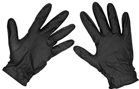 Sealey SSP57L - Guantes de nitrilo extra gruesos sin polvo (50 unidades), color negro