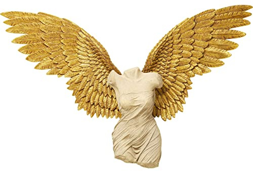 Kare Design Wandschmuck Guardian Angel Female, Gold/Beige, Handgearbeitet, XXL Wanddekoration, Skulptur mit Engelsflügeln, Deko Objekt, Unikat, 140x203x31 cm (H/B/T)