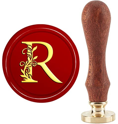 CRASPIRE Wachs Siegelstempel Initialen R Klassischer Vintage Siegelstempel 30 mm/1.18 Zoll Abnehmbarer Messingkopf Siegelstempel Mit Holzgriff Für Geschenkeinladungen Grußkarten Verpackung