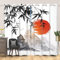 SDOTPMT 107x215cm Japanisch Klassisch Tinte Malerei Fenstervorhang Berg Fuji Rot Sonne Bambus Laub Orientalisch Traditionell Blickdichte Vorhänge für Wohnzimmer Verdunkelung Vorhänge, 2 Stücke