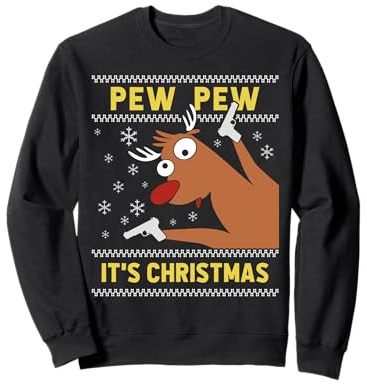 Ugly Christmas Sweater Pew Pew Verücktes Rentier Xmas Sweatshirt