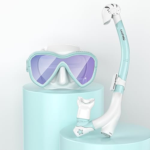 LUXPARD Schnorchelset Kinder, Taucherbrille Kinder mit Anti-Fog Panorama Weitblick Tauchmaske und Anti-Leck Trocken Schnorchel, Schnorchelmaske für Jungen und Mädchen (Blau mit beschichteter Linse)