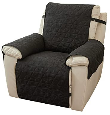 PETCUTE Sesselschoner,Relaxsessel Sesselschoner mit Verstellbaren Riemen,Reversibler Sesselschutz Sofaüberwurf,Waschmaschinenfest,Rutschfester Ruhesessel Bezüge Sofabezug,Schwarz