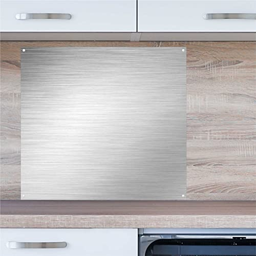 INDIGOS UG Küchenrückwand Platte für Fliesenspiegel - Edelstahllook - 60x50 cm - Spritzschutz Aluverbundplatte hitzebeständig - Rückwand Küche modern abwischbar - Herd & Ofen - Wandverkleidung