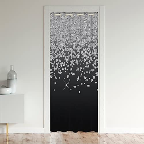 Loussiesd Diamond Doorway Privacy Curtain - Glitter Heat Blocking Blackout Door Cover for Bedroom - Silver Shiny Darkening Panel 150x203cm