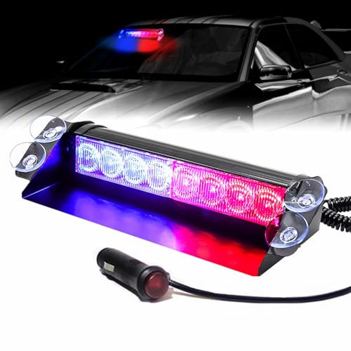 Luce stroboscopica di emergenza a LED 12V barra luminosa di avvertimento con interruttore e ventosa, luce lampeggiante universale per auto, camion, autobus, carrelli, rosso&blu