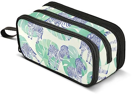 Große Kapazität Federmäppchen Büro College Schule Große Schreibwaren Make-up Tasche Zebra und Plam Blätter Bleistift Tasche für Teenager Erwachsene, mehrfarbig, Einheitsgröße, Taschen-Organizer