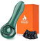 SUNNEKO Glaspfeife mit 7 Kickloch Glaspfeife Dickes Glas Löffel Bong Hitzebeständig Geruchsneutral Taschenform Pfeife Home Dekorative Accessoires