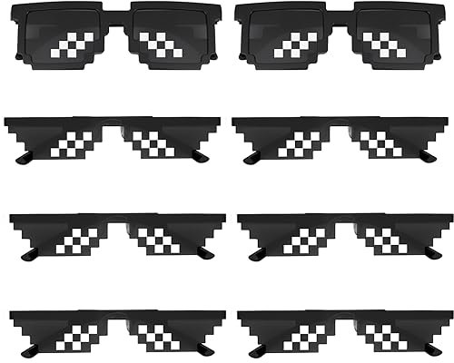 8 Pcs Pixel Mosaik Lustige Sonnenbrille Coole Brille Kinder Set, Thug Brille Party Coole Pixel Sonnenbrillen, Lustige Mosaik Brillen Party für Party, Reisen, Fotografie, Männer und Frauen (Schwarz)