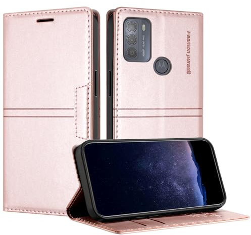 TOUCASA Coque pour Motorola Moto G50 5G, Housse en Cuir PU Portefeuille Etui, TPU Fonction Support [Fentes pour Cartes] Anti-Choc Folio Magnetique Compatible avec Moto G50 5G (Rose)