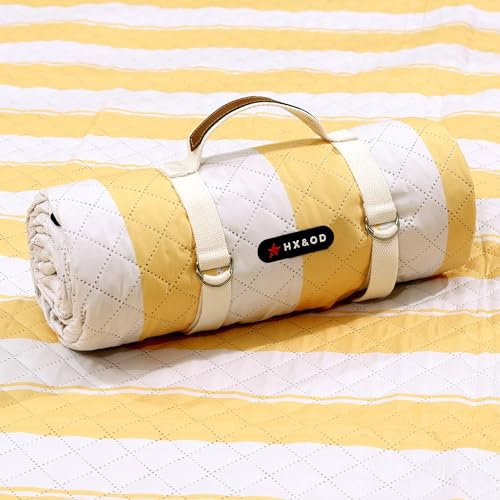 HX&OD Extra große Picknickdecke, 203,2 x 152,4 cm, wasserdichte Picknickmatte, faltbare Campingdecke, tragbar mit Tragegurt, für Strandmatte, Outdoor, Camping, Party (gelb)