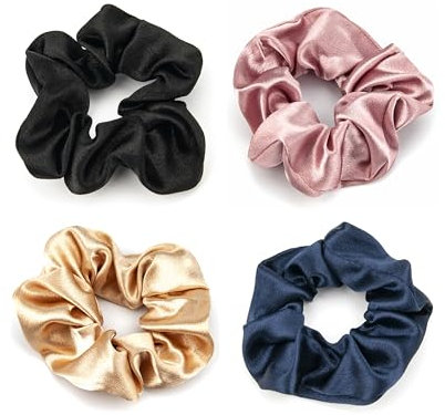 DTXLX 4 weiche Seiden-Haargummis für Frauen - hochwertiger Satin-Scrunchie-Pferdeschwanzhalter für langes, feines und dickes Haar