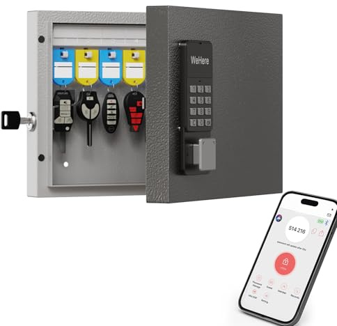 WeHere 16 Schlüssel Lock Box Wandhalterung - Smart Key Cabinet mit App, Keypad, Bluetooth & WiFi Unlock (separat erhältlich), Schlüssel Organizer für Zuhause, Zugriffsprotokoll Tracking