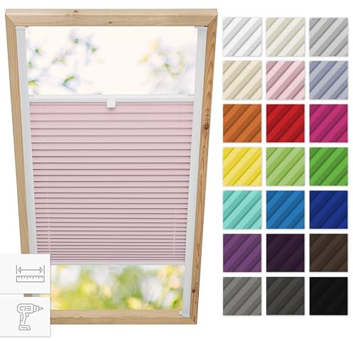 Estika® Dachfenster plissee mit Bohren für Velux Fenster - Modell: MK06 - Stofffarbe: Rosa - Dachfenster Rollo, Fensterrollo innen, Fenster plissee