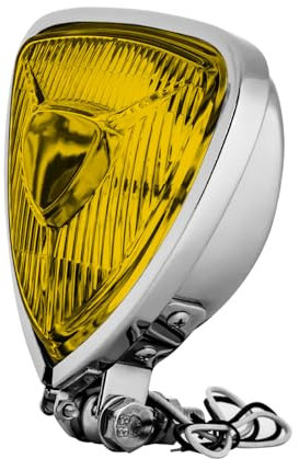 BOSYCY Motorcycle LED Headlight, Custom Triangle High Low Beam Headlamp, Upgraded Bikes' Chrome Front Light Universal Fit Chopper Cafe Racer Bobber Harley Springers Triumph - Bottom Mount Amber Lens