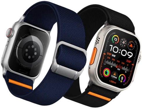 Joehwerr 2 Pack Sport Straps Compatible with Apple Watch Ultra 2 Strap 49mm 46mm 45mm 44mm 42mm(series 3 2 1) for Men, Wide Stretchy Nylon Band for iWatch Ultra 2,Series 10 9 8 7 6 5 4 3 2 1 SE