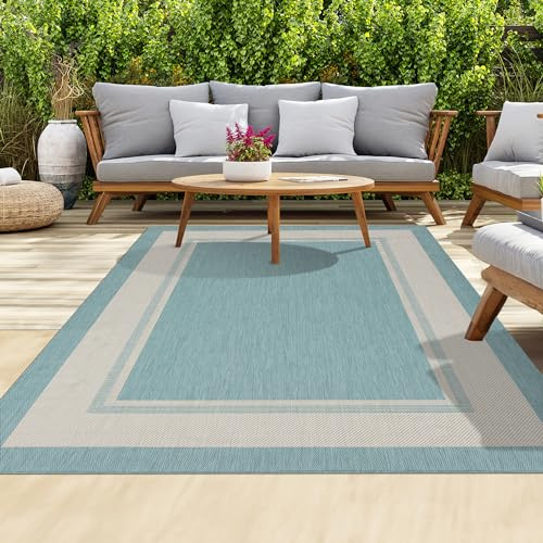 homeart Outdoor-Teppiche | Pflegeleichte Innen- & Außenbereich Teppiche für Veranda, Deck, Balkon, Garten, Picknick, Küche, Flur | UV- & Witterungsbeständig Großer Terrassenteppich Matten Aqua Creme,