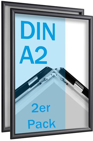 SPRINTIS Klapprahmen A2 aus Aluminium, Rahmen in schwarz, 2 Stück Plakatrahmen mit 2,5 cm Rahmenbreite, inkl. UV-Schutzfolie & Befestigungsmaterial