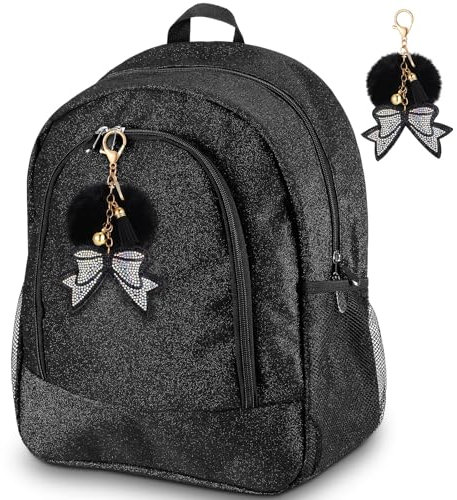 Noveread Cheer-Rucksack mit Cheer-Schleife, Schlüsselanhänger, Cheerleader-Rucksack, Cheerleader-Geschenk, Cheerleader-Taschen für Sport (Schwarz, L)