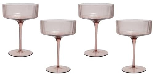 Beliani Champagnerschalen 4er Set transparent/rosa 330 ml geriffelt Amethyst