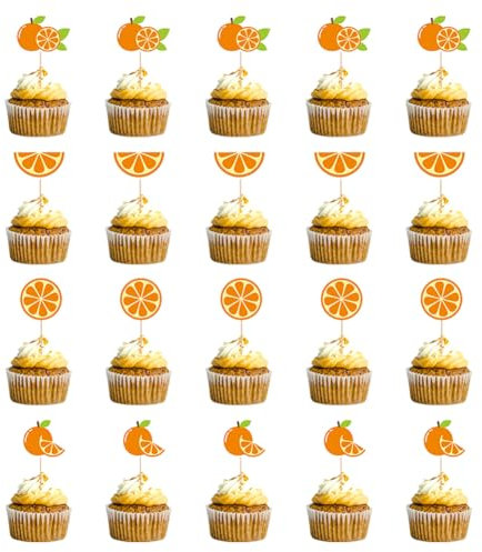 Orangefarbener Cupcake-Topper, Sommerfrucht-Cupcake-Topper, Zitrusmotiv-Kuchenaufsatz, Sommer-Strand-Party-Kuchendekoration (24 Stück)