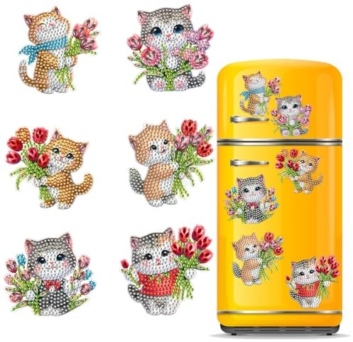 CXINLky DIY Diamond Art Painting Fridge Magnets, 5D Creative Diamond Painting Fridge Magnets Kits Home Decoration for Fridge, Magnetic Board, Whiteboard, Pin Board-04-Cat