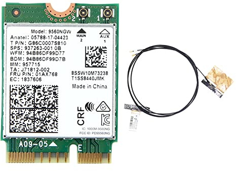 Rhghfujhgy 9560NGW WLAN-Karte + Antenne 1730Mbps Wireless AC 9560 Dual Band 2.4G+5G BT 5.0 802.11Ac M.2 CNVI 9560NGW Wireless Adapter