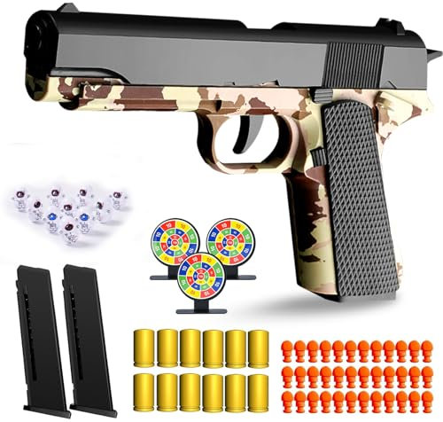 SZJYMY Soft Bullet Gun Toy - Automatic Pull Back Action Semi-Automatic Handgun with Shell Ejection and Auto Rebound, Gun Toy for Teen Boys, Suitable for 3 4 5 6 7 8 Years Old boys And Girls Toys