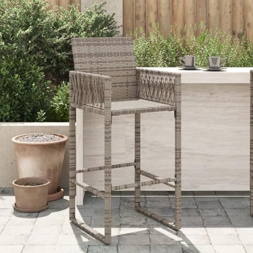 AUUIJKJF Heimartikel, Garten-Barhocker, 2 Stück, graues Poly-Rattan, Anzugmöbel