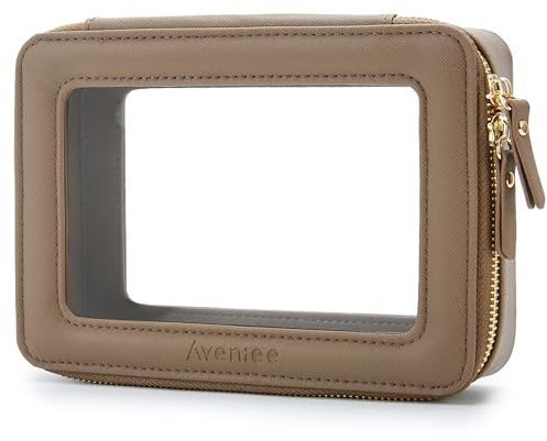 Aveniee Transparente Make-up-Tasche, Tragbarer Reise-Kulturbeutel für Damen und Herren, Auto-Organizer-Tasche mit Doppelreißverschluss,Taupe