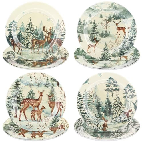 Gandeer Salatteller mit Winterwald, 20,3 cm, 8 cm, verschiedene Designs, Winter-Geschirr-Set für Weihnachten, Geburtstagsparty (Elch)