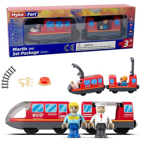 LYPPUL Eisenbahn Elektrische lok Holzeisenbahn Zug, Batteriebetriebenes Zugset, Magnetanschluss Lokomotivzug Spielzeug Auto, Holzeisenbahn Elektrische Lok Kompatibel mit Thomas Brio Chuggington