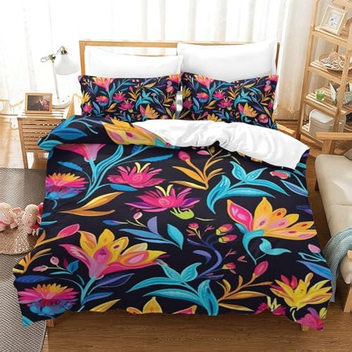 GZCVBDYUY Floral 3D Gedruckt Bettwäsche Sets 3 Teilig Bettbezug Set Mit Kissenbezug Soft Microfaser Luxus Modern Mit Reißverschluss Für Erwachsene Und Kinder Single(140x200cm)