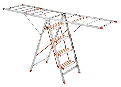 UYDJAKX Folding clothes hanger Multifunctional Ladder Drying Rack Dual-use Thickened Stainless Steel Balcony Foldable Wing-shaped Indoor and Outdoor Floor Drying Rack Star of Light