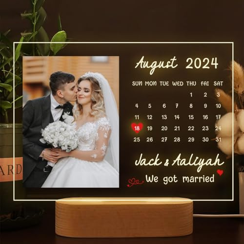 CHMMY Personalisierte Geschenke Nachtlampe mit Foto und Kalender, Fotogeschenke für Ihn Sie, Personalisierte Fotorahmen Foto Geschenk für Jahrestag Geburtstag Valentinstag Weihnachten