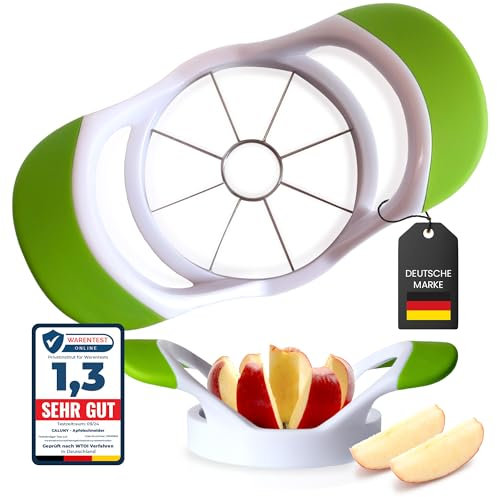 Caluny Apfelschneider Apfelteiler Edelstahlklingen Obstschneider spülmaschinenfest Apfelspalter Gummigriff Apple cutter Apfelentkerner Apfelstecher Apfelzerteiler apple slicer (Grün)