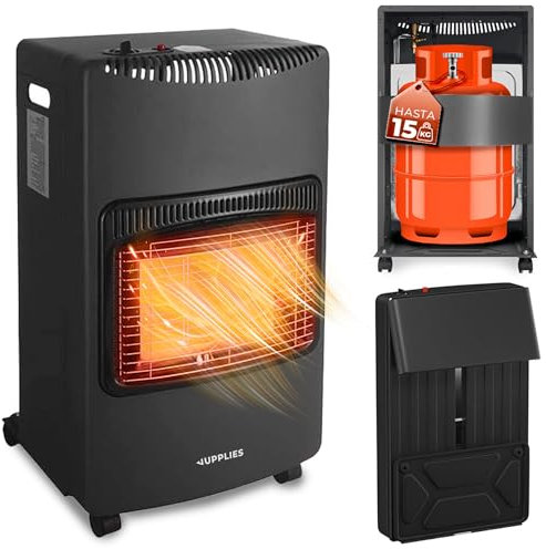 Estufa de Gas Butano Plegable 4200 W - Estufa Cerámica con 3 Niveles de Potencia, Triple Sistema de Seguridad, Sistema anti-vuelco - Estufa para Bombonas hasta 15 kg, 20-80m²