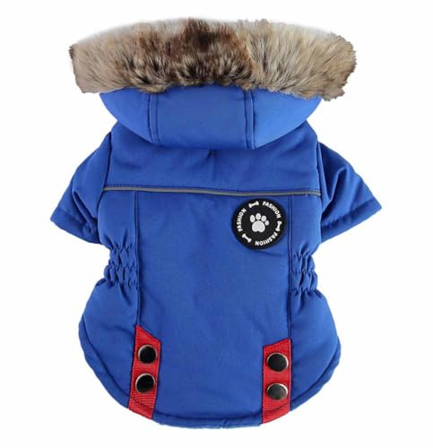 feiling Hundemantel mit Kapuze Winterjacke Reflektierende Dicke Hundejacke Gepolsterte Bekleidung für Kleine und Mittlere Hunde (Blau, L)