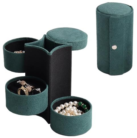Aorine Schmuckschatulle Reiseaccessoires Aufbewahrung Organizer Rolle Aufbewahrungsbox für Schmuckrollen aus Kunstleder Geeignet für Halsketten Ohrringe Armbänder Ringe für Mädchen Frauen Mütter,Grün