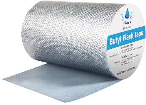 Nassboards Flashing Tape, Roof Sealant, Butyl Waterproof Tape, Flashband, and Waterproof Tape for Outdoor Use, Waterproof Sealing Tape for Leaks, Roofs, and More, Silver, 1.5mm x 20cm x 5m
