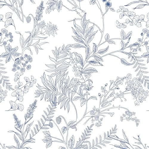 CiCiwind Peel and Stick Wallpaper Blue White Self Adhesive Wallpaper 44×300cm Floral Contact Paper Thicken Stick on Wallpaper Waterproof Vinyl Wrap for Wall Furniture Decorate