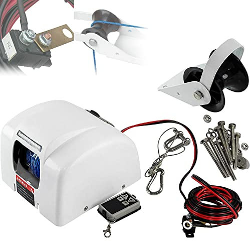 Boat Electric Anchor Winch, Functional Marine Anchor for Fishing Pontoon Boats, Winch Saltwater Boat Windlass Kit, Anchor Winch with Wireless Remote, 25 LBS