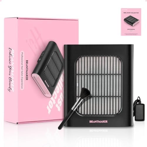 BRANTMAKER Nail Dust Collector, 2 Modes Nail Dust Extractor Salon with Brush and Reusable Filter, Profesional Nail Fan Dust Collector(Black& Pink)