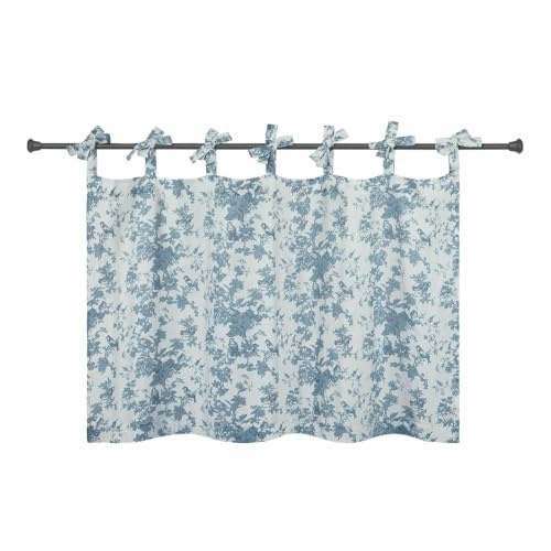 Loberon Scheibengardine Emilie, blau/beige | Romantisches Toile-De-Jouy-Muster, mit Dekorativen Bindebändern, Sichtschutz, Fenstergardine, Baumwolle, Leinen