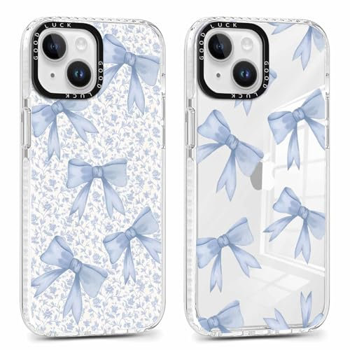 Phoona 2 packs Phone Case for iPhone 13 mini 5,4'', Cute Clear Transparent Cover with Bow Pattern Aesthetics Design, Soft Shockproof Protective Bumper Slim Funda for Women Girls