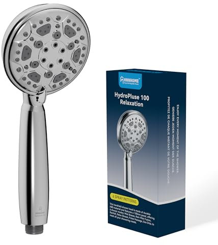 HNNHOME HydroPulse 100mm Handheld High Pressure Shower Head, 6 Spray Mode Universal Power Showerhead Replacement (Chrome)