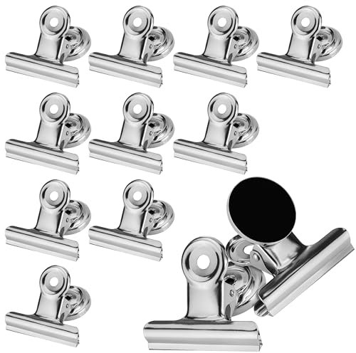 Poppstar 12x Clips magnéticos (clips de imanes con pinza larga 50 mm), plateados