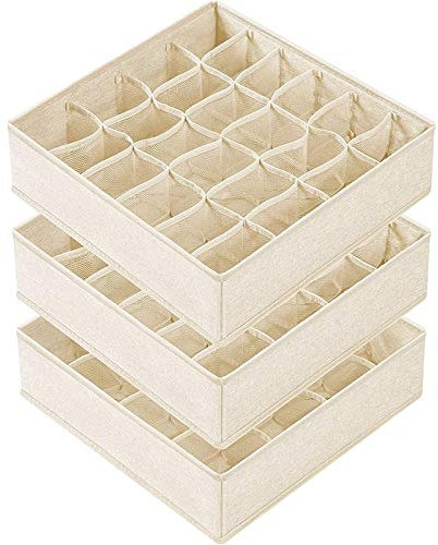 Osmond 3 Pack Socken UnterwäSche Organizer Teiler, 64 Cell Stoff Faltbarer Schrank Schrank Organizer und Aufbewahrungs Boxen Beige